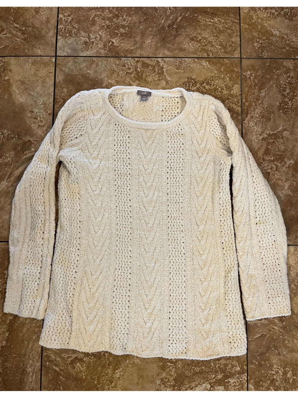 J. Jill Ivory Chenille Cable Knit Pullover Sweater Size XS